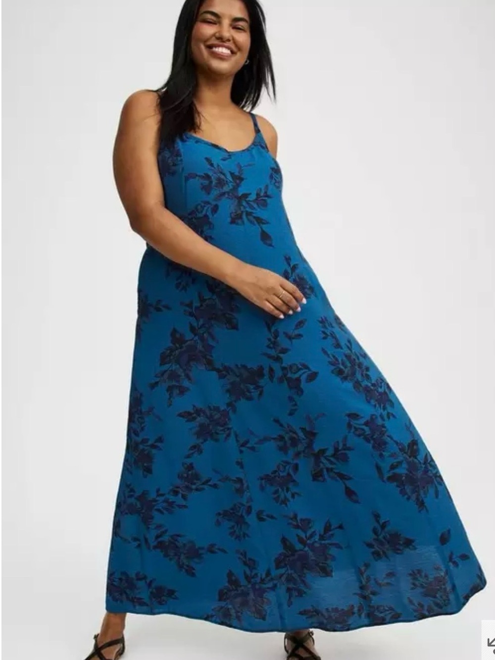NEW Torrid Maxi Slip Dress Floral Women 1X Black Blue Dark Romantic Fairy Grunge